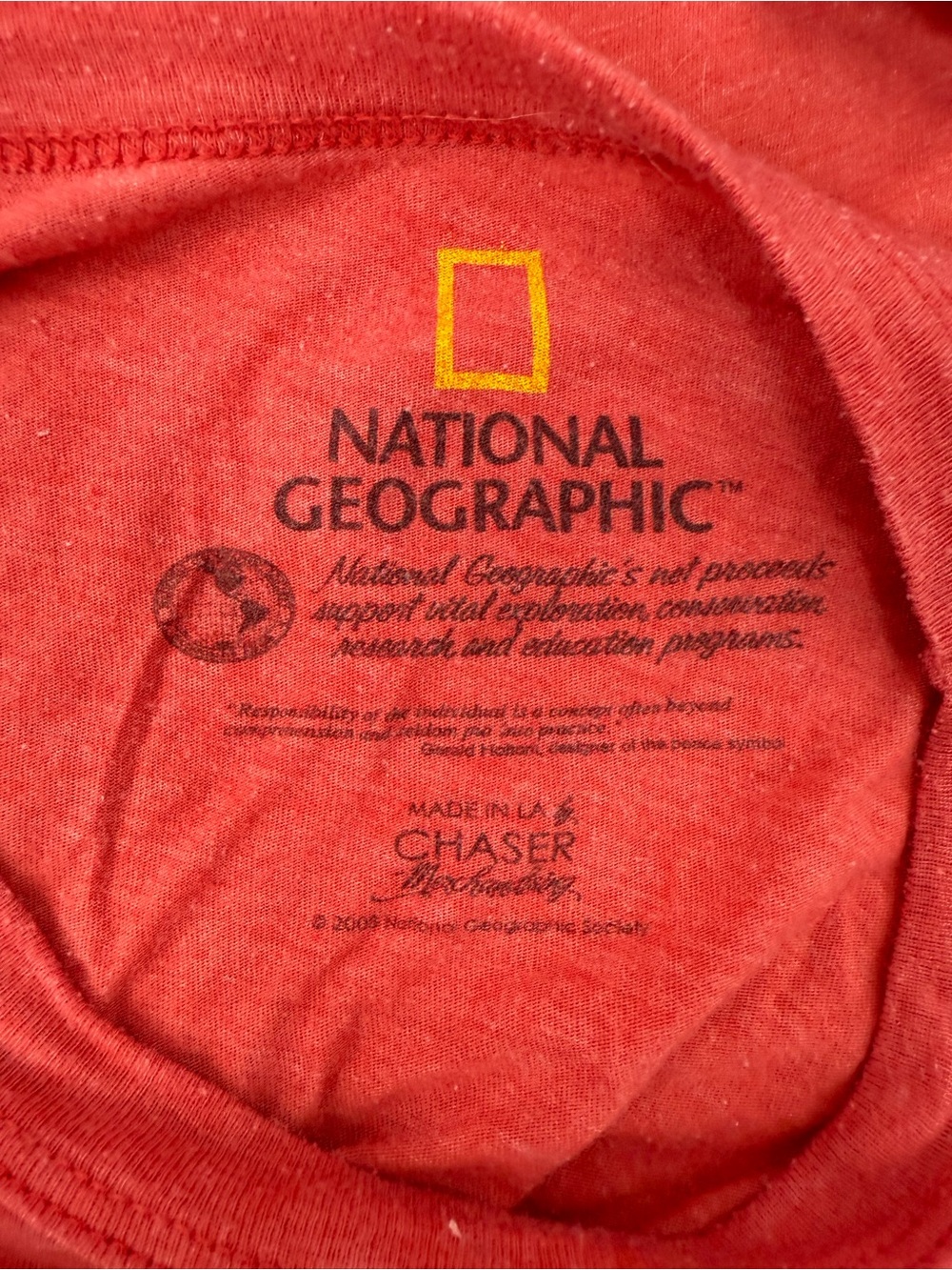 National Geographic 2008 shirt Red orange Graphic Tee with White Peace Sign - Picture 6 of 7